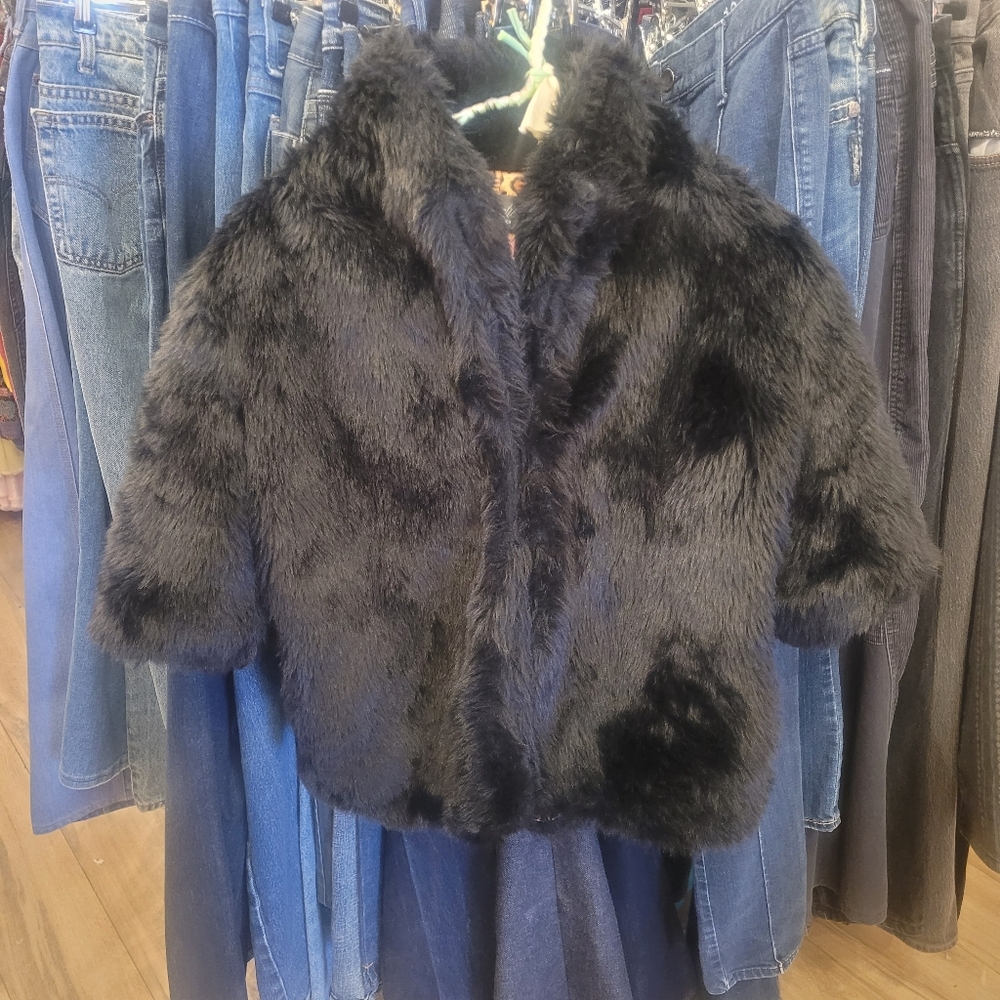 Y2K Costa Blanca Black Faux Fur Jacket | Leopard Lined Vintage Coat | Size 8